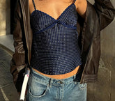 BXOXO y2k Polka Dot Crop Top Casual Lace Stitching Sleeveless Skinny Strap Tops Women Basic Camisole Streetwear Tees Aesthetic